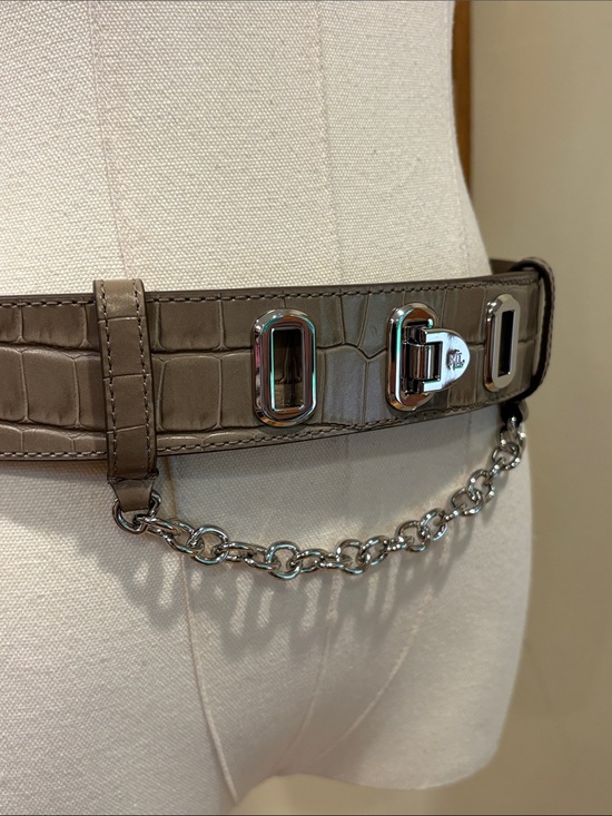 Lauren Ralph Lauren Taupe Flip-Lock Chain Embossed Leather Wide Belt size Medium main image 7
